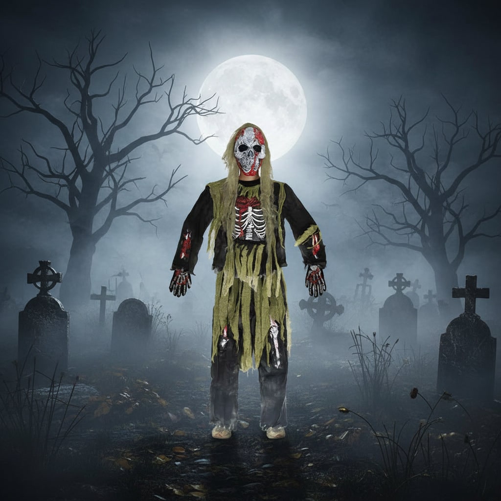 Déguisement enfant de zombie squelette à masque de crâne