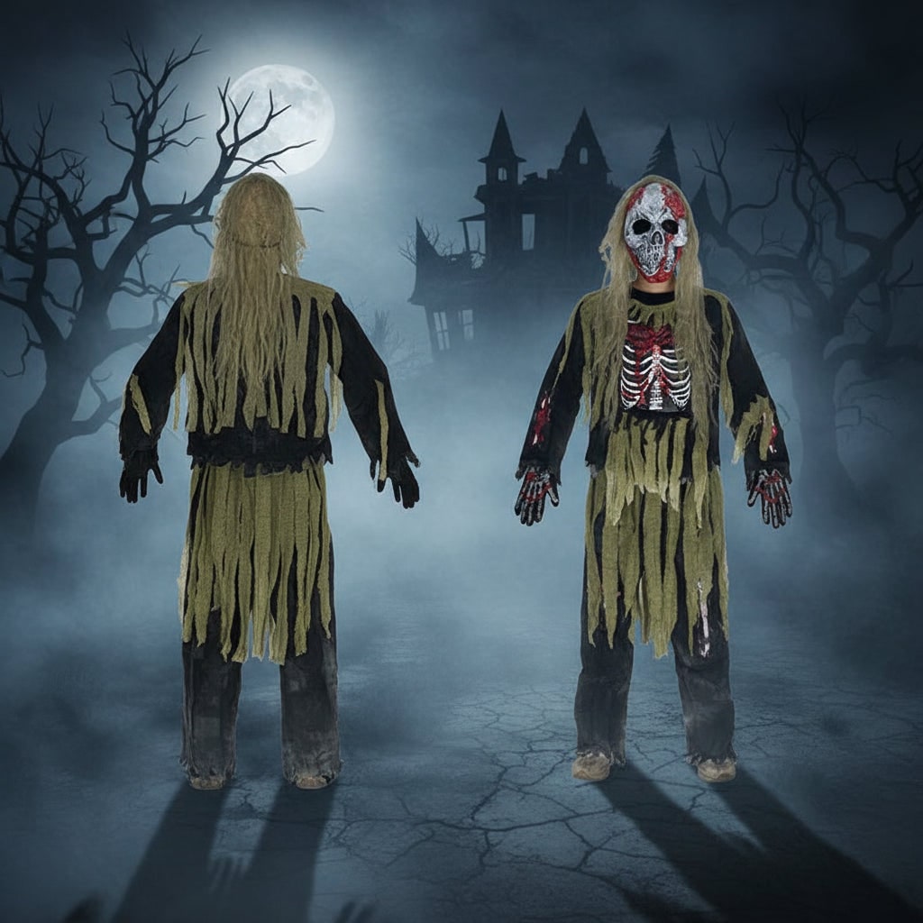 Déguisement enfant de zombie squelette à masque de crâne