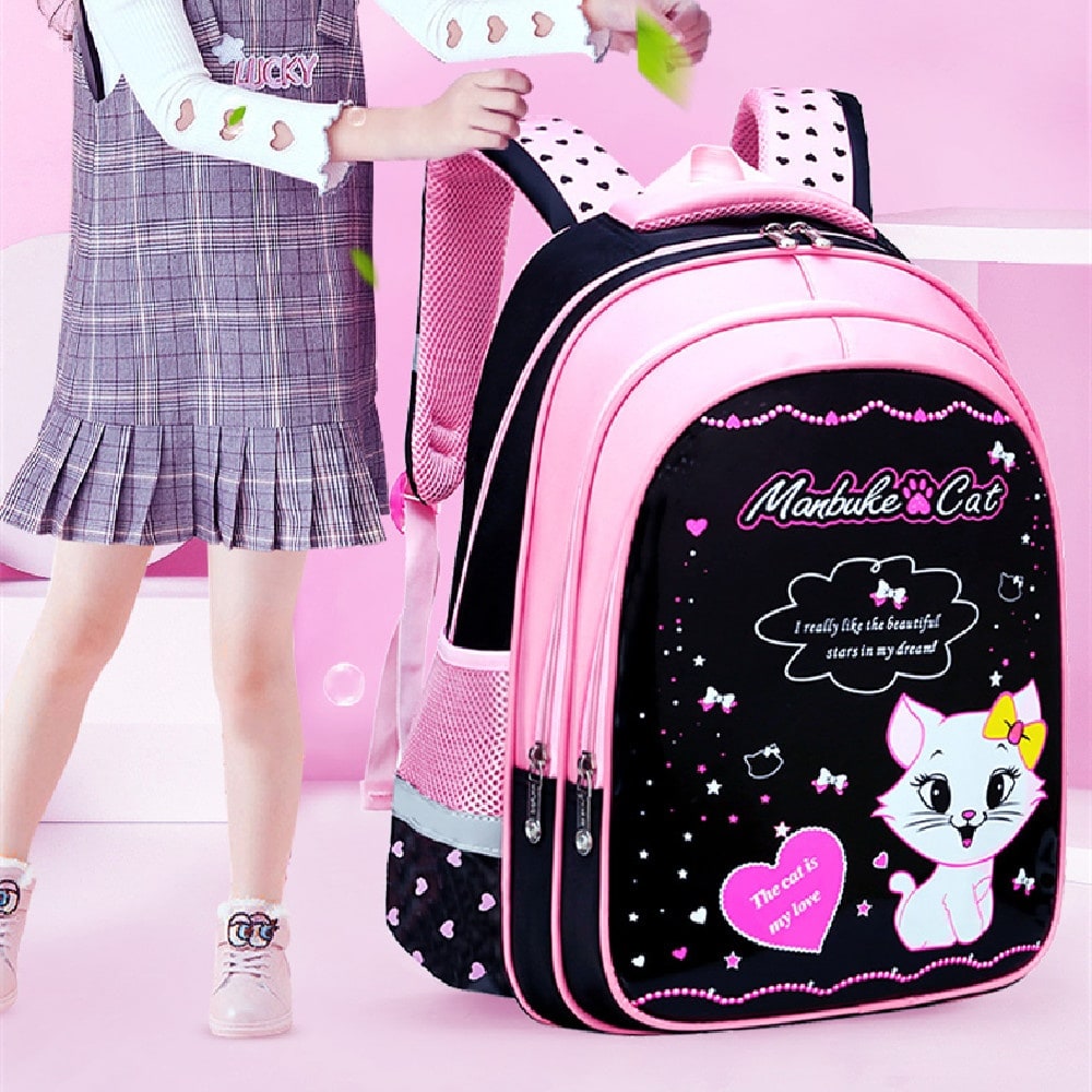 Ensemble sac à dos enfant, sac repas et trousse à motif chat