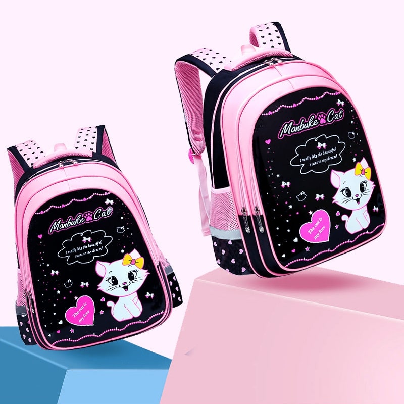 Ensemble sac à dos enfant, sac repas et trousse à motif chat