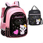 Ensemble sac à dos enfant, sac repas et trousse à motif chat
