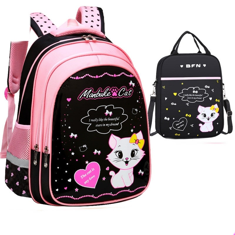 Ensemble sac à dos enfant, sac repas et trousse à motif chat