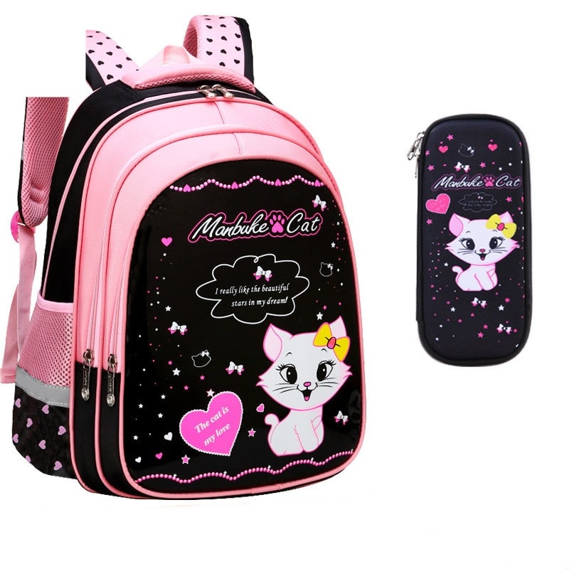 Ensemble sac à dos enfant, sac repas et trousse à motif chat
