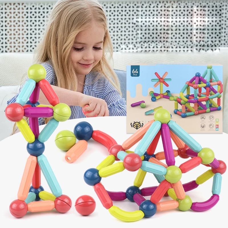 Jeu de construction magnétique à tiges et boules