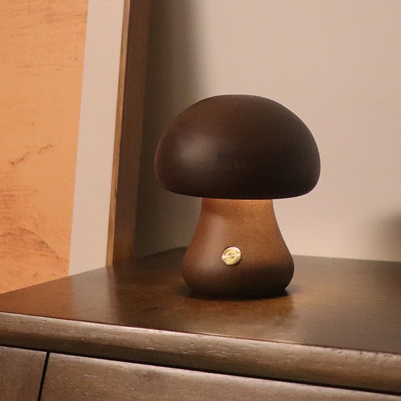 Veilleuse champignon en bois à commande tactile rechargeable