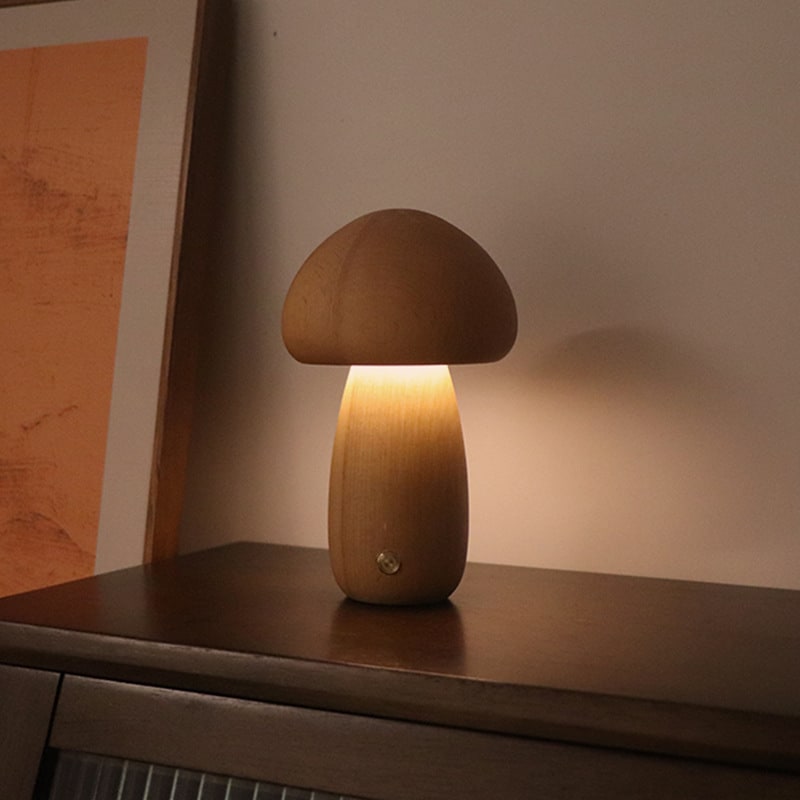 Veilleuse champignon en bois à commande tactile rechargeable