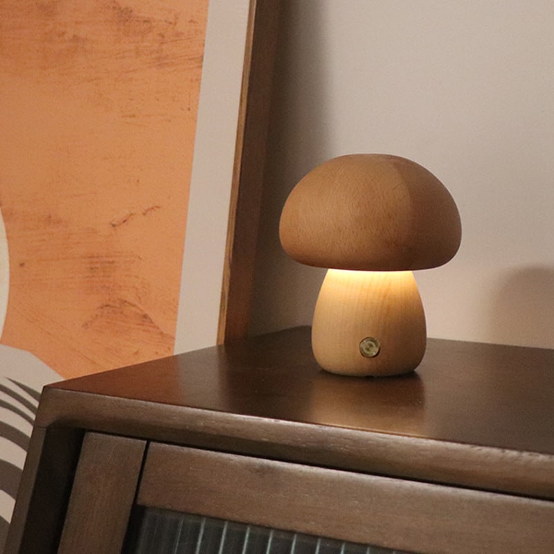 Veilleuse champignon en bois à commande tactile rechargeable