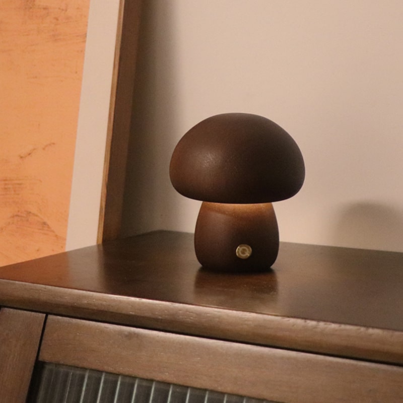 Veilleuse champignon en bois à commande tactile rechargeable