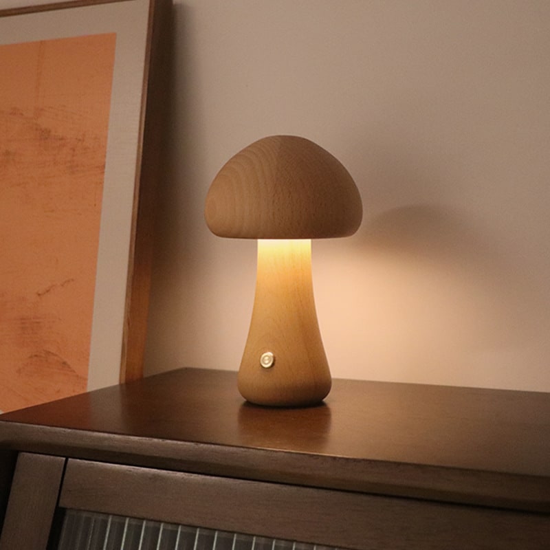 Veilleuse champignon en bois à commande tactile rechargeable