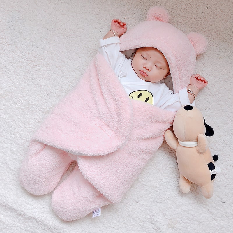 Couverture bébé à capuche en flanelle doublée coton
