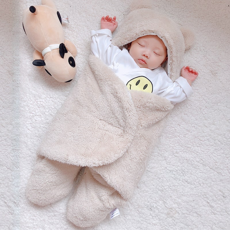 Couverture bébé à capuche en flanelle doublée coton