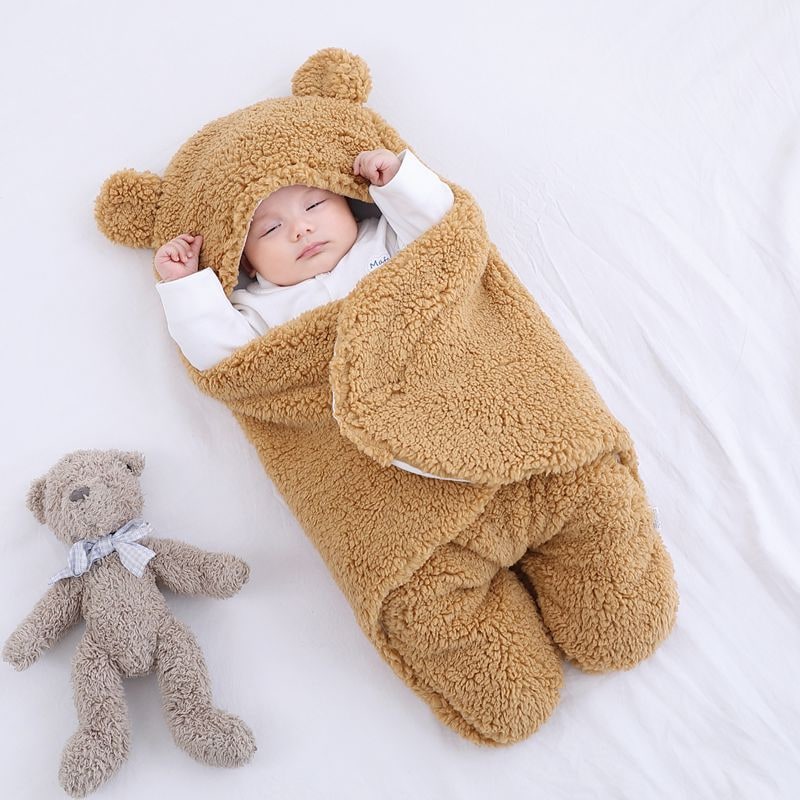 Couverture bébé à capuche en flanelle doublée coton