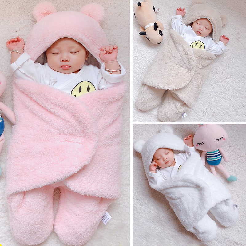 Couverture bébé à capuche en flanelle doublée coton