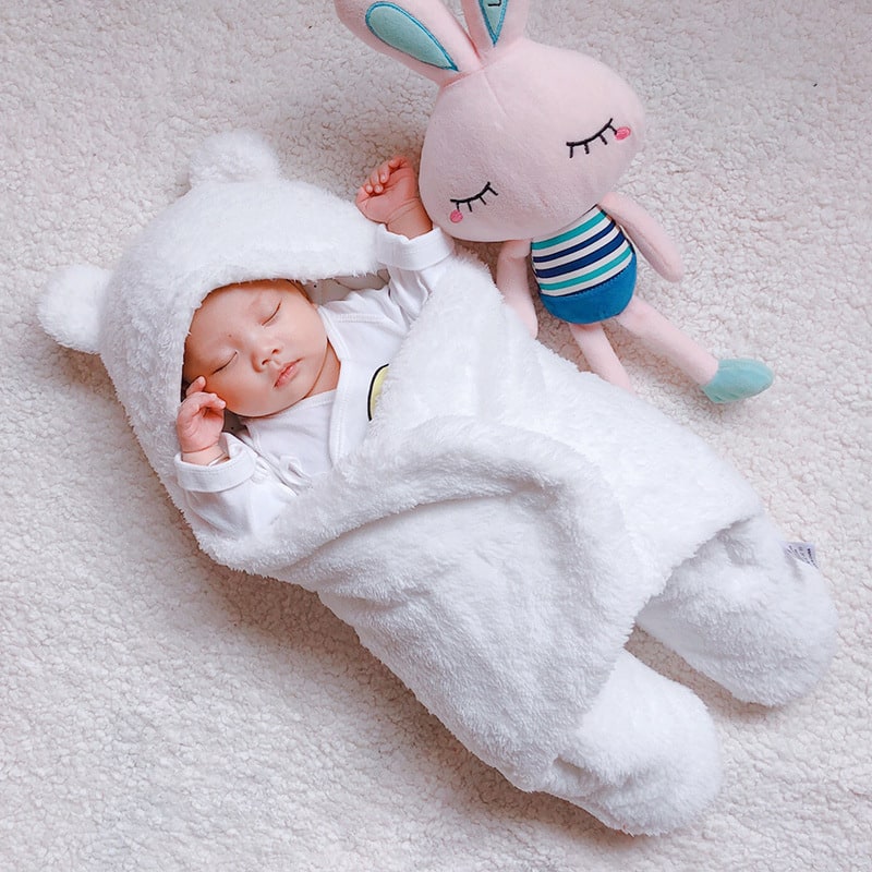 Couverture bébé à capuche en flanelle doublée coton