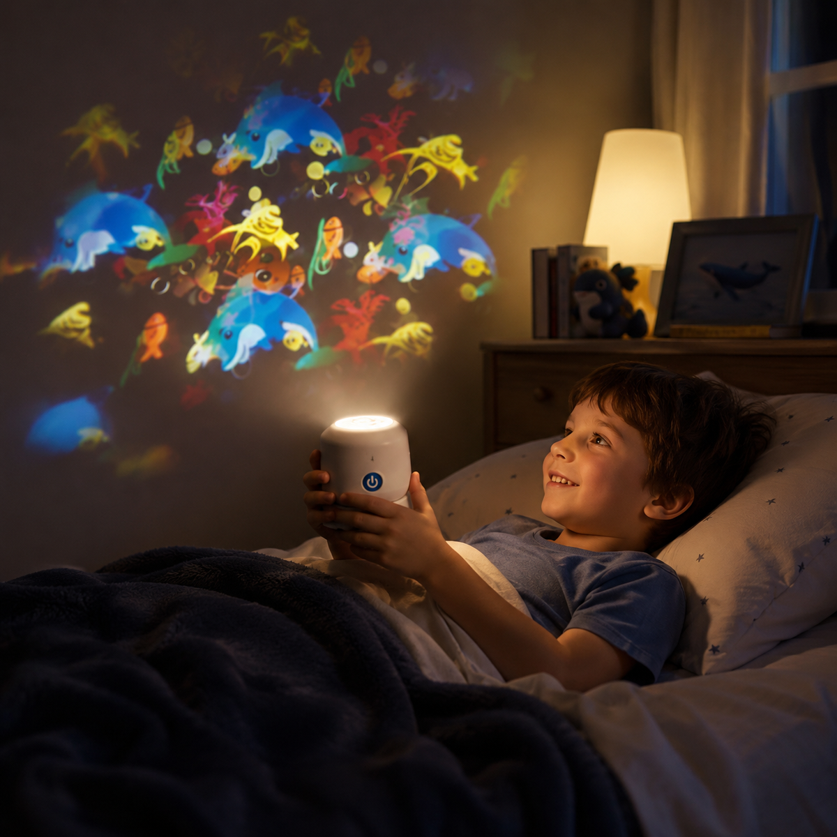 Veilleuse projecteur à motifs océaniques et étoilés