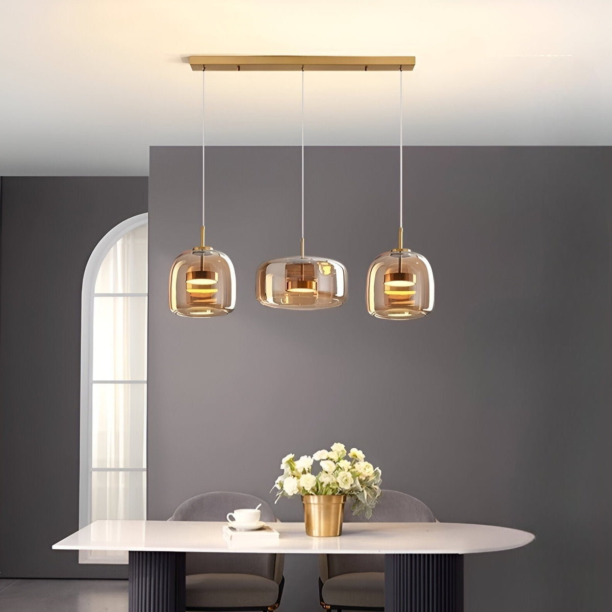 Suspension LED en verre translucide à hauteur réglable