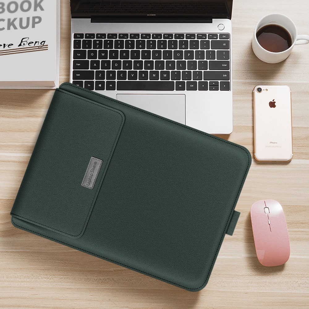 Housse d'ordinateur en similicuir PU avec rabat tapis de souris