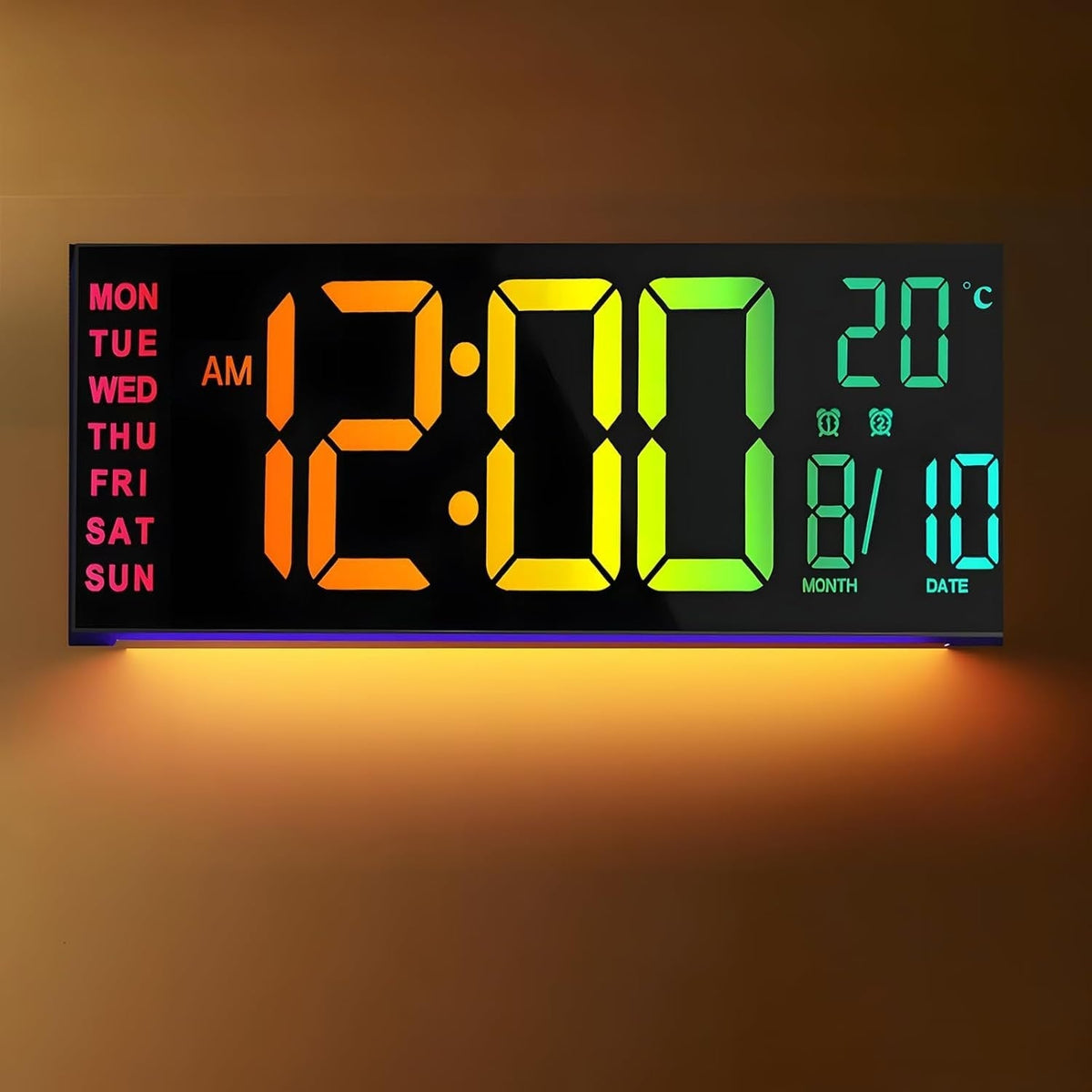 Grande horloge murale LED RVB avec double alarme