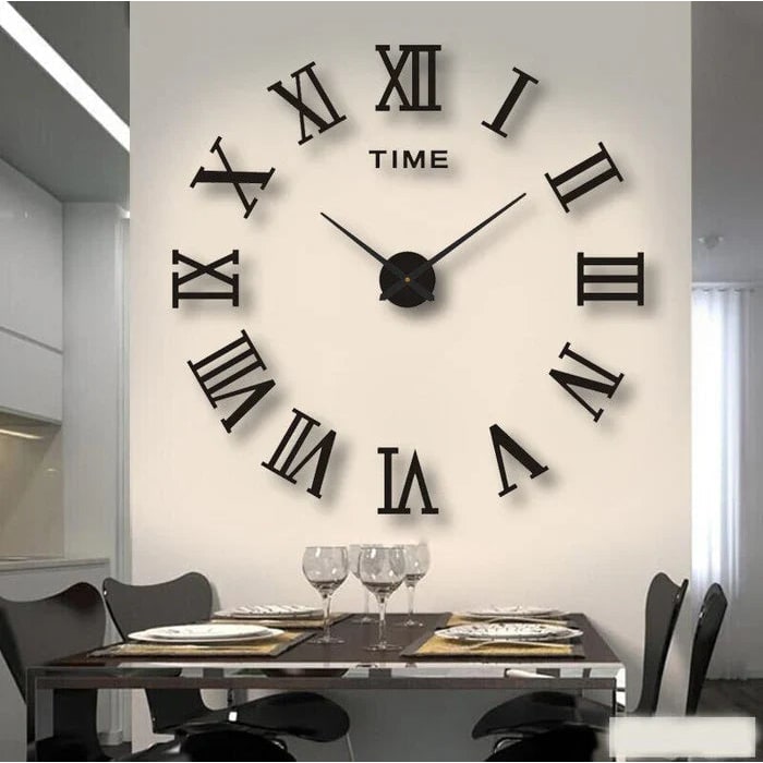 Horloge murale à chiffres adhésifs 3D et aiguilles métalliques