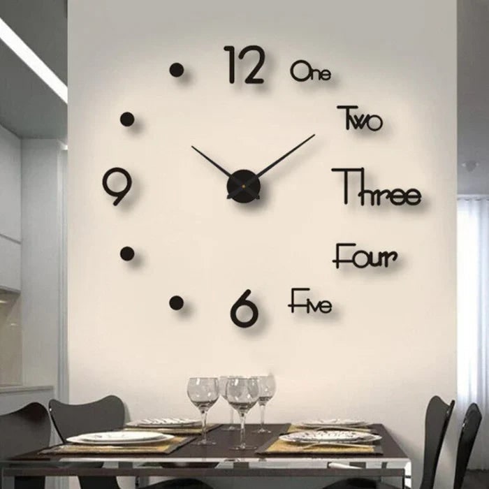 Horloge murale à chiffres adhésifs 3D et aiguilles métalliques