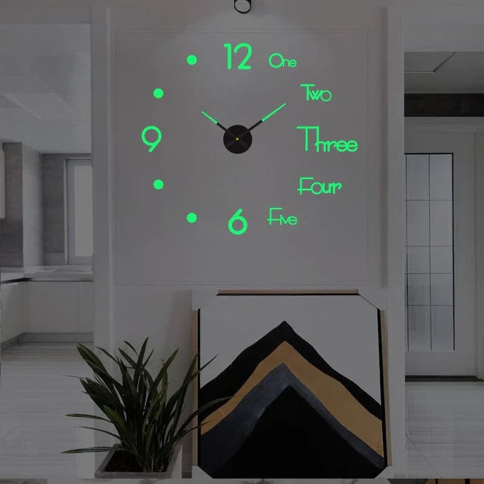 Horloge murale à chiffres adhésifs 3D et aiguilles métalliques