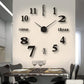 Horloge murale à chiffres adhésifs 3D et aiguilles métalliques