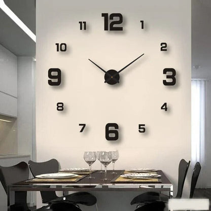 Horloge murale à chiffres adhésifs 3D et aiguilles métalliques