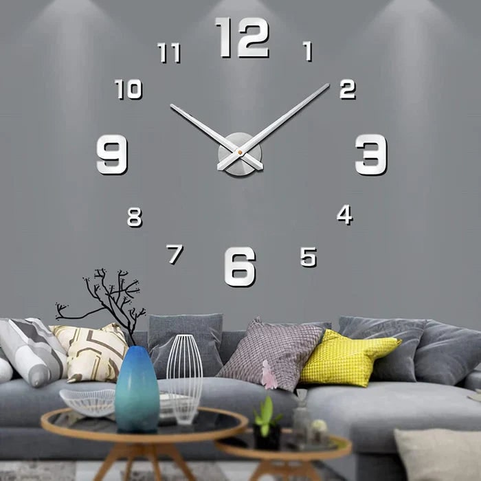 Horloge murale à chiffres adhésifs 3D et aiguilles métalliques