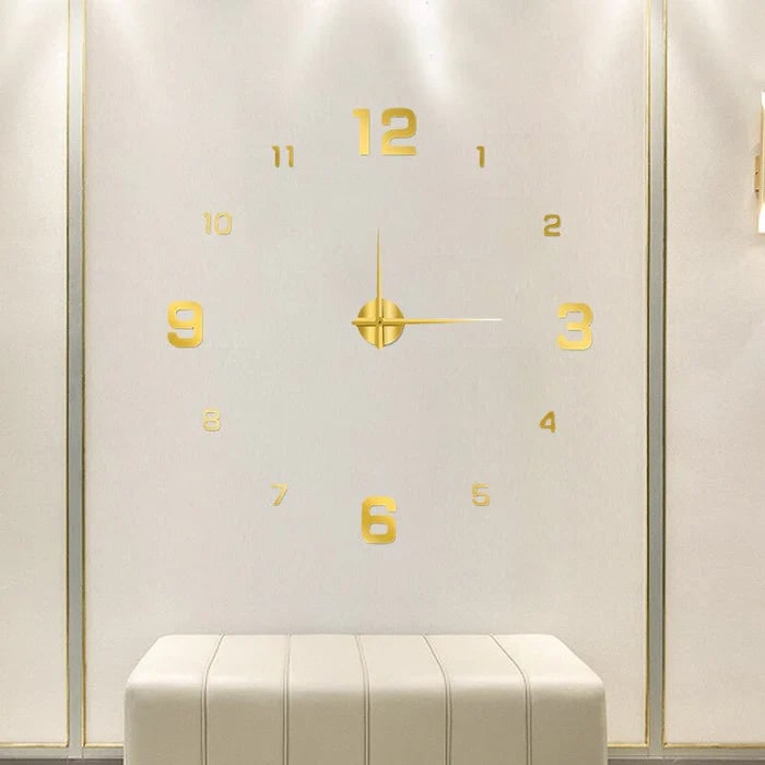 Horloge murale à chiffres adhésifs 3D et aiguilles métalliques