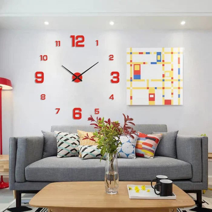 Horloge murale à chiffres adhésifs 3D et aiguilles métalliques