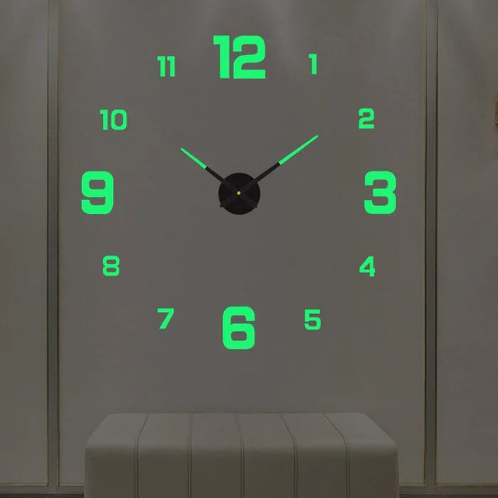 Horloge murale à chiffres adhésifs 3D et aiguilles métalliques