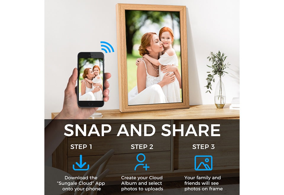 Cadre photo numérique connecté à écran IPS de 21,5 pouces