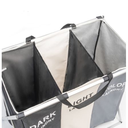 Panier à linge pliable à trois compartiments et structure aluminium