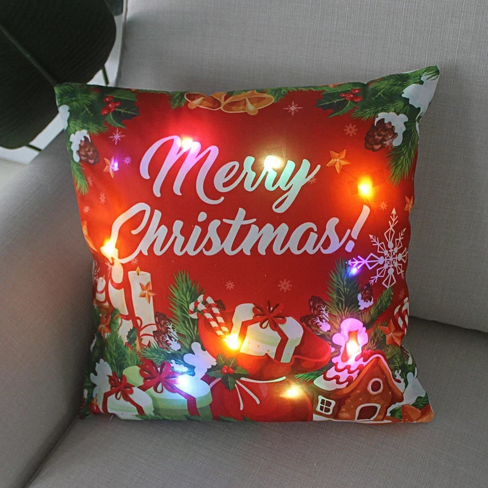 Housse de coussin de Noël lumineuse à LED, 45 × 45 cm