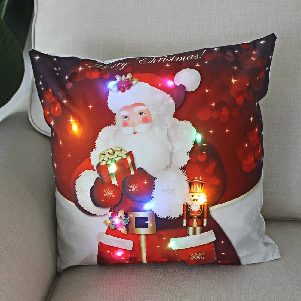 Housse de coussin de Noël lumineuse à LED, 45 × 45 cm