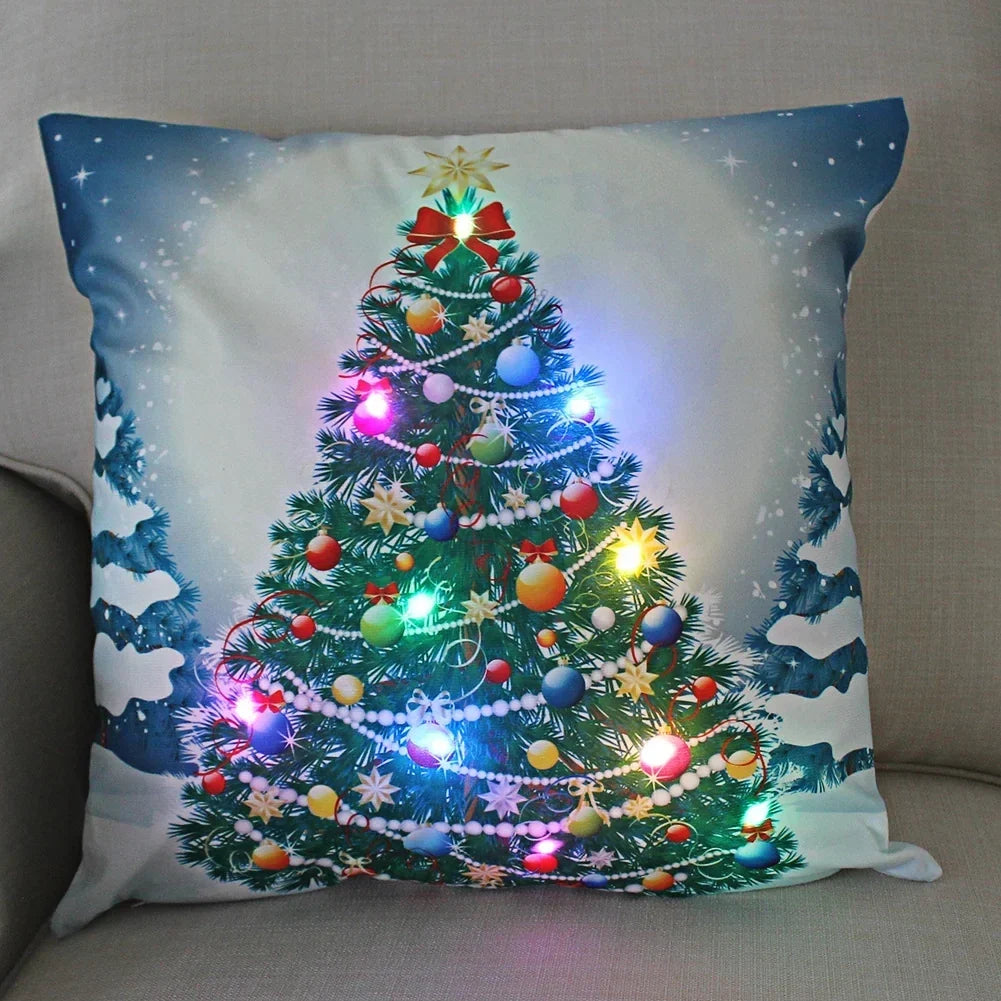 Housse de coussin de Noël lumineuse à LED, 45 × 45 cm