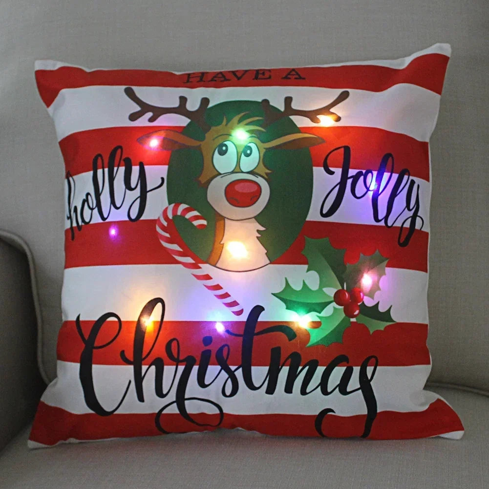 Housse de coussin de Noël lumineuse à LED, 45 × 45 cm