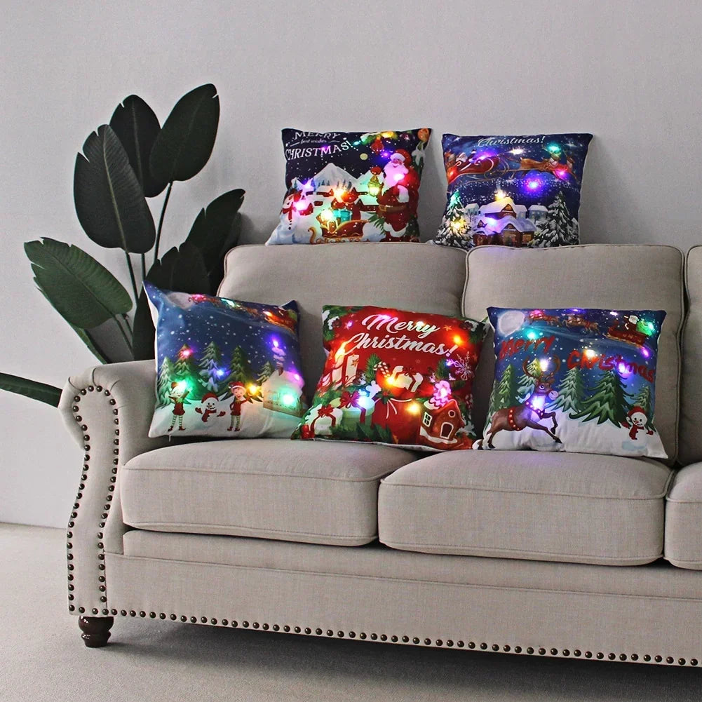 Housse de coussin de Noël lumineuse à LED, 45 × 45 cm
