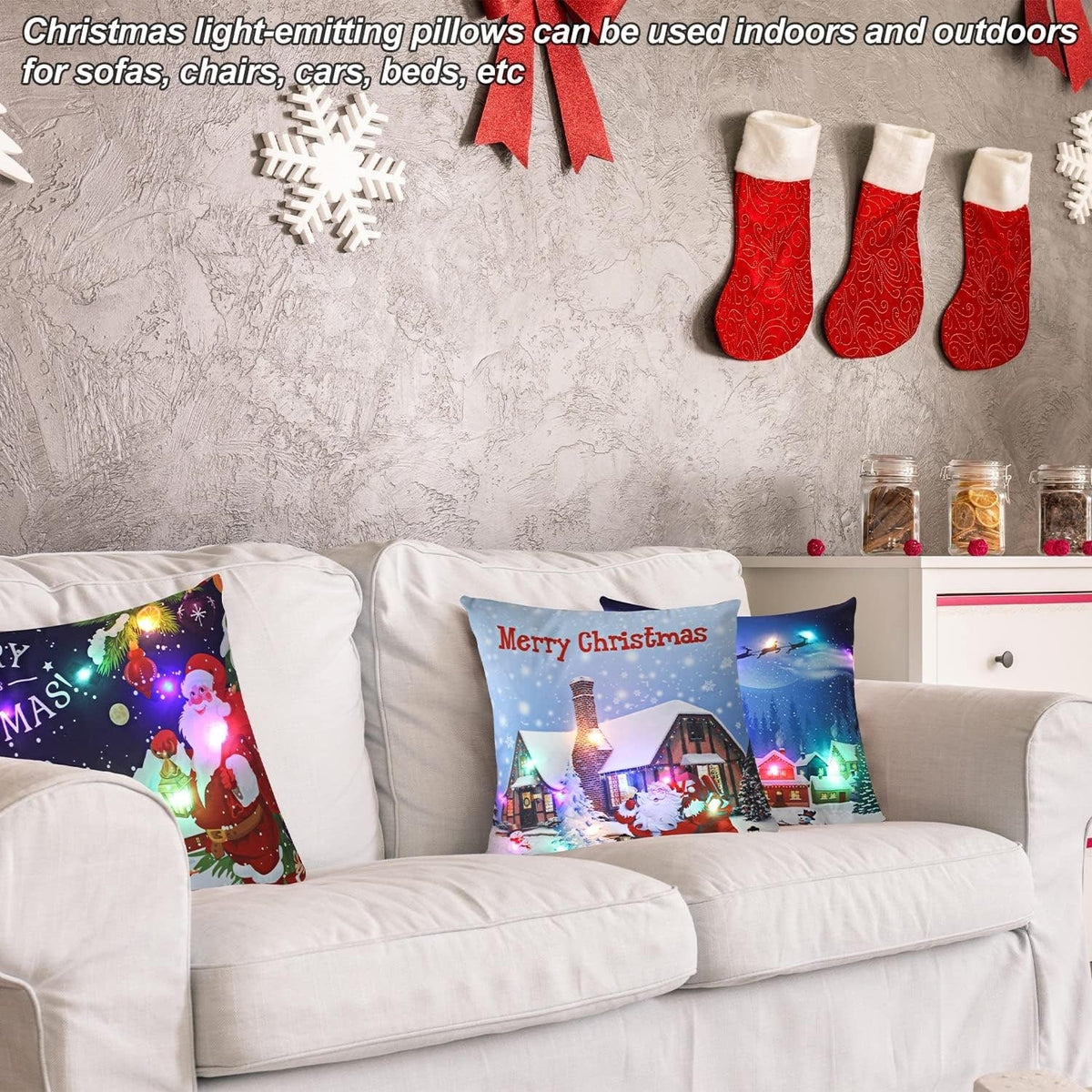Housse de coussin de Noël lumineuse à LED, 45 × 45 cm