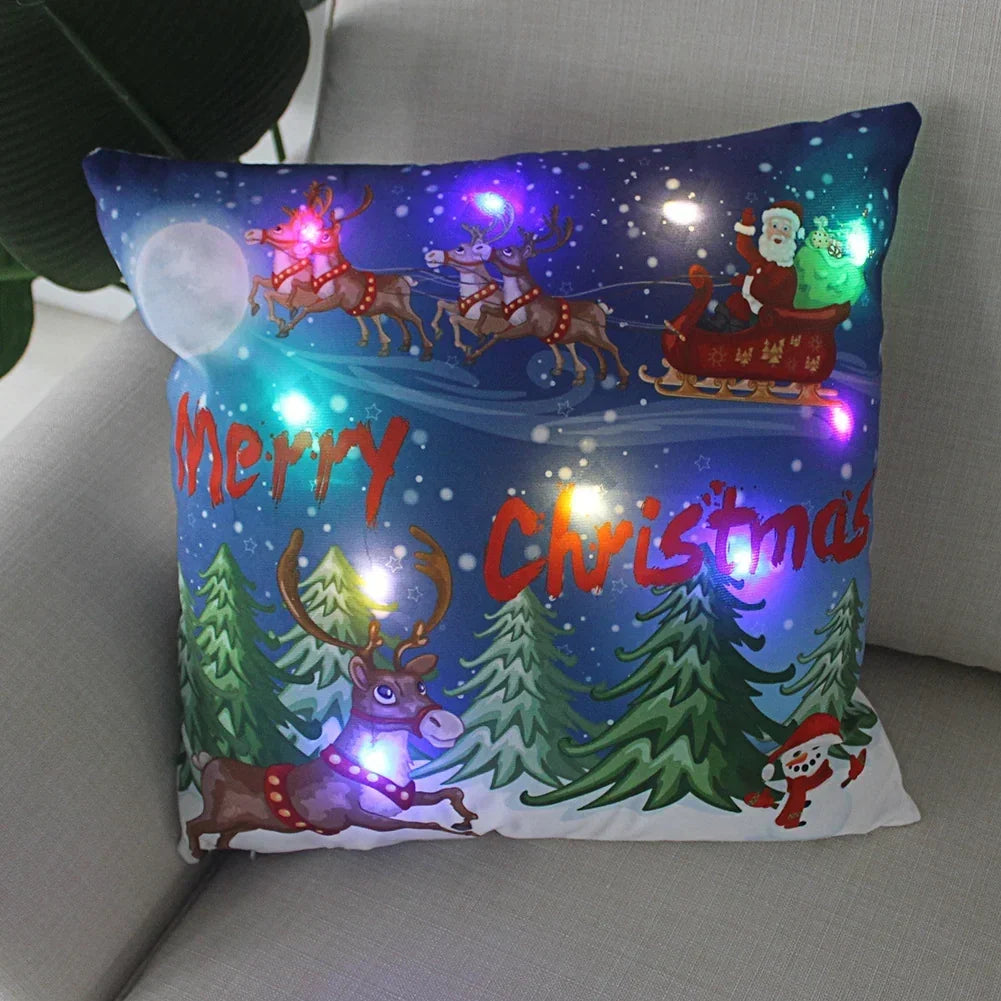 Housse de coussin de Noël lumineuse à LED, 45 × 45 cm