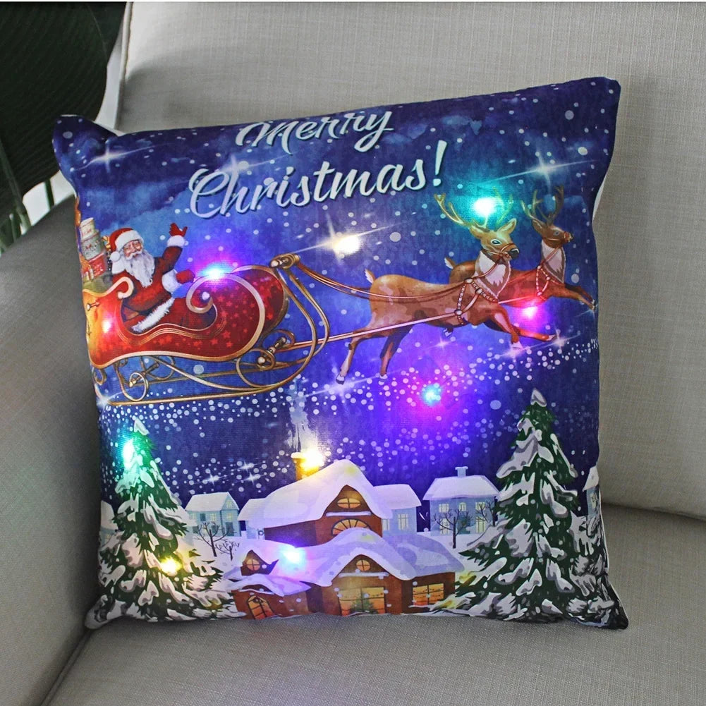 Housse de coussin de Noël lumineuse à LED, 45 × 45 cm