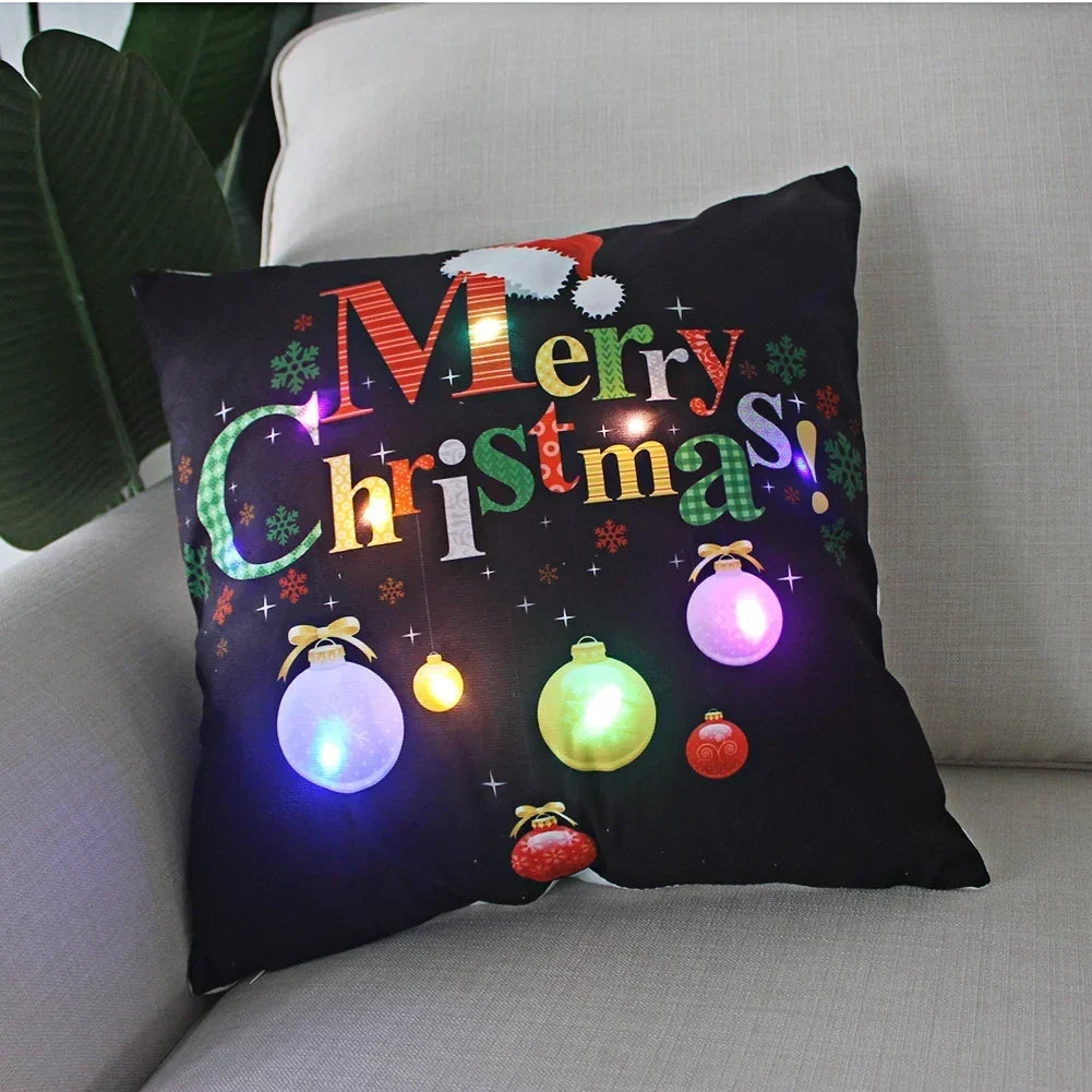 Housse de coussin de Noël lumineuse à LED, 45 × 45 cm