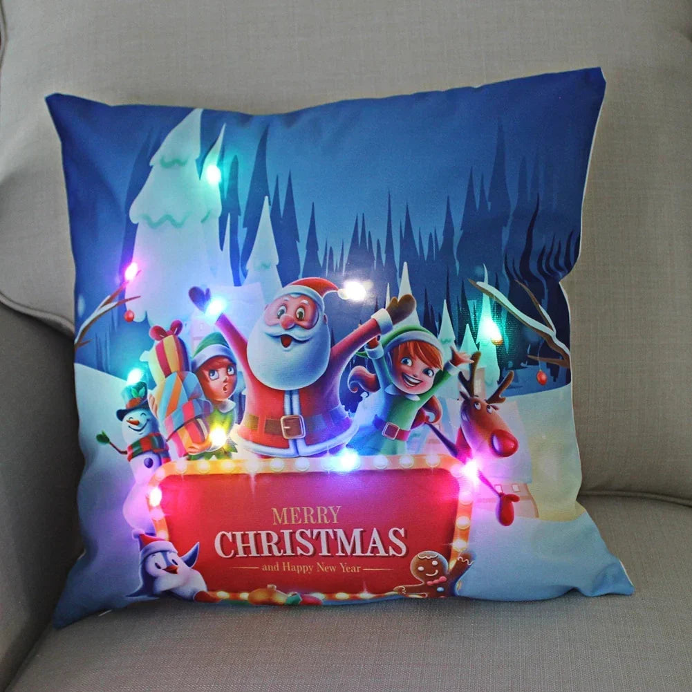 Housse de coussin de Noël lumineuse à LED, 45 × 45 cm