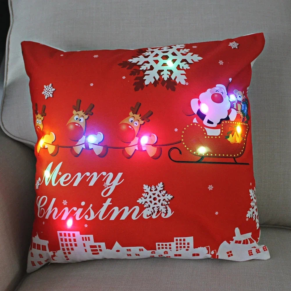 Housse de coussin de Noël lumineuse à LED, 45 × 45 cm