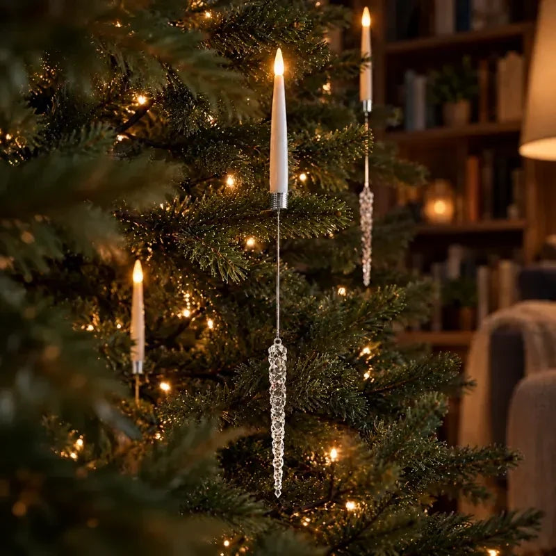 Bougies LED de sapin à suspendre avec ornements décoratifs