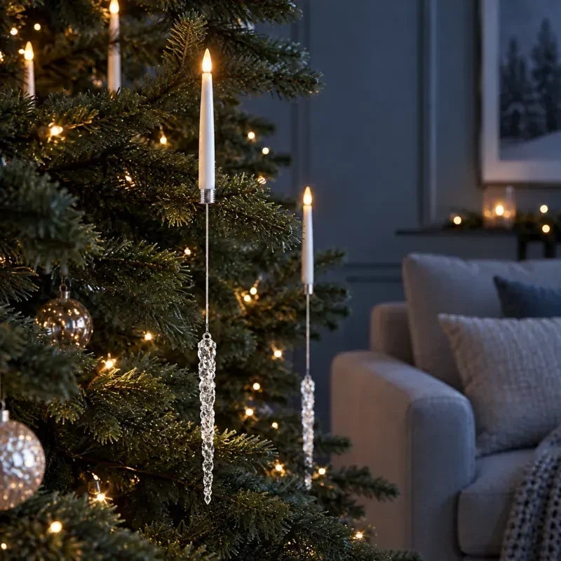 Bougies LED de sapin à suspendre avec ornements décoratifs
