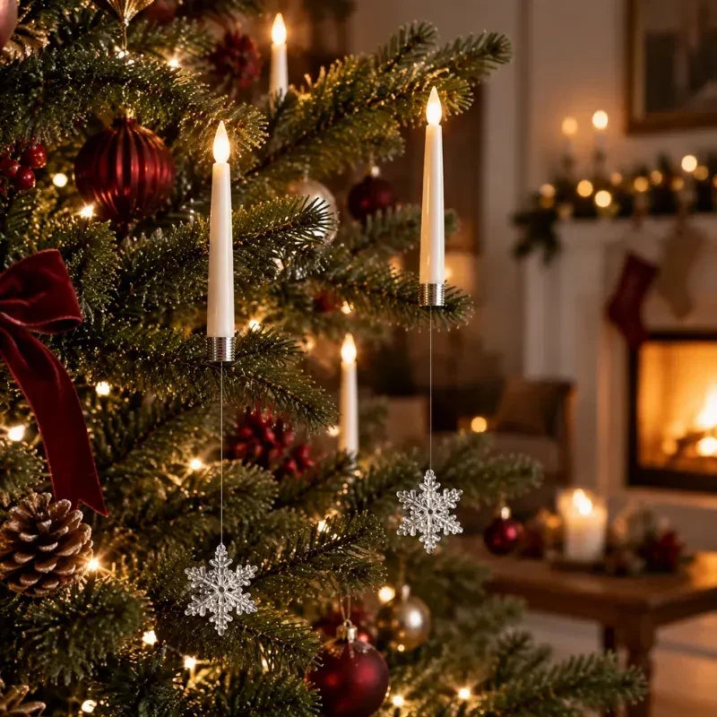 Bougies LED de sapin à suspendre avec ornements décoratifs