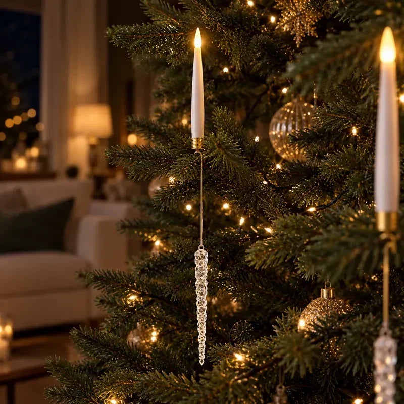 Bougies LED de sapin à suspendre avec ornements décoratifs