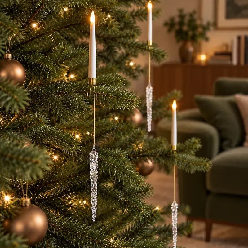 Bougies LED de sapin à suspendre avec ornements décoratifs