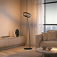 Lampadaire LED à tête annulaire orientable et télécommande